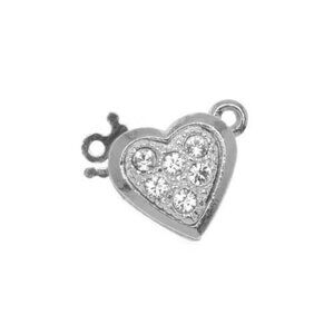 Rhodium Plated Elegant Elements Heart   Clasp with 6 Swarovski Crystals
